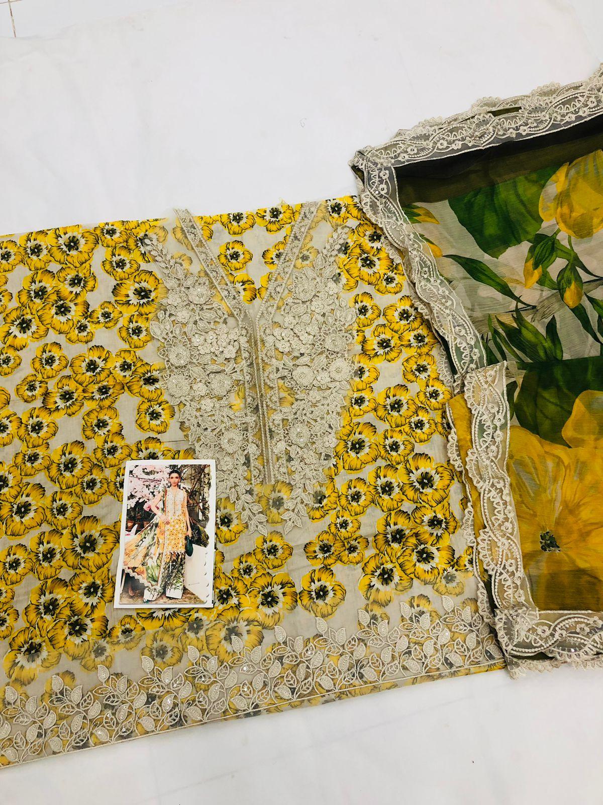 MB YELLOW GULAAB DIGITAL LAWN - SR FABRICS