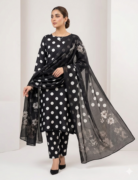 SWISS LAWN FULL BLACK POLKA