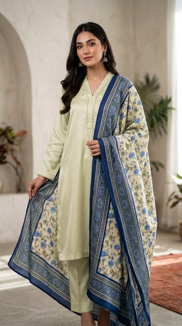 CHINA SILK WITH HERRINGBONE SHAWL FLOWERS