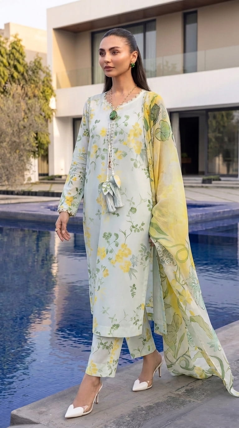 MB SKY YELLOW PRINTED LAWN
