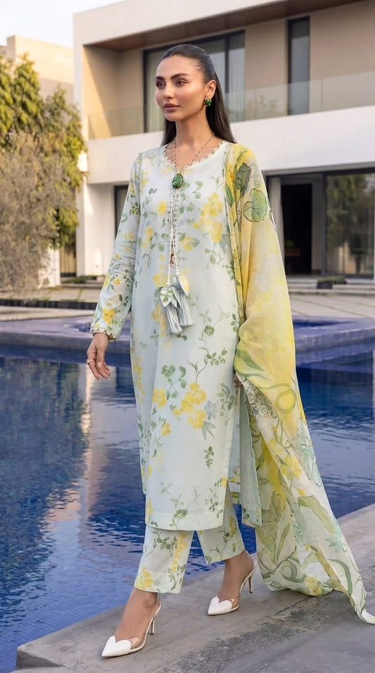 MB SKY YELLOW PRINTED LAWN