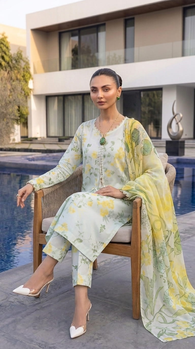 MB SKY YELLOW PRINTED LAWN