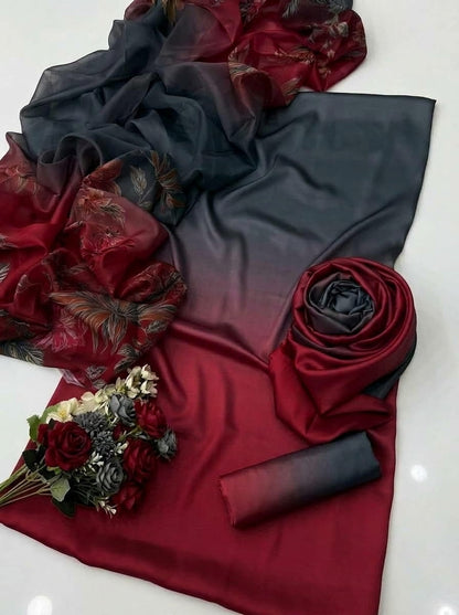 CHINA SILK TIE N DYE GREY RED