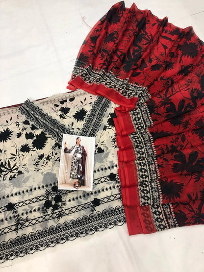 ZAINAB CHOTTANI RED DUPATTA LAWN - SR FABRICS